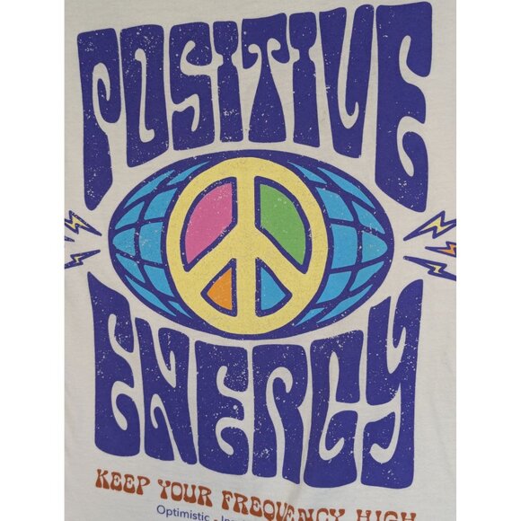 Positive Energy Graphic Tee M DOM White Peace Sign Retro - Picture 2 of 6